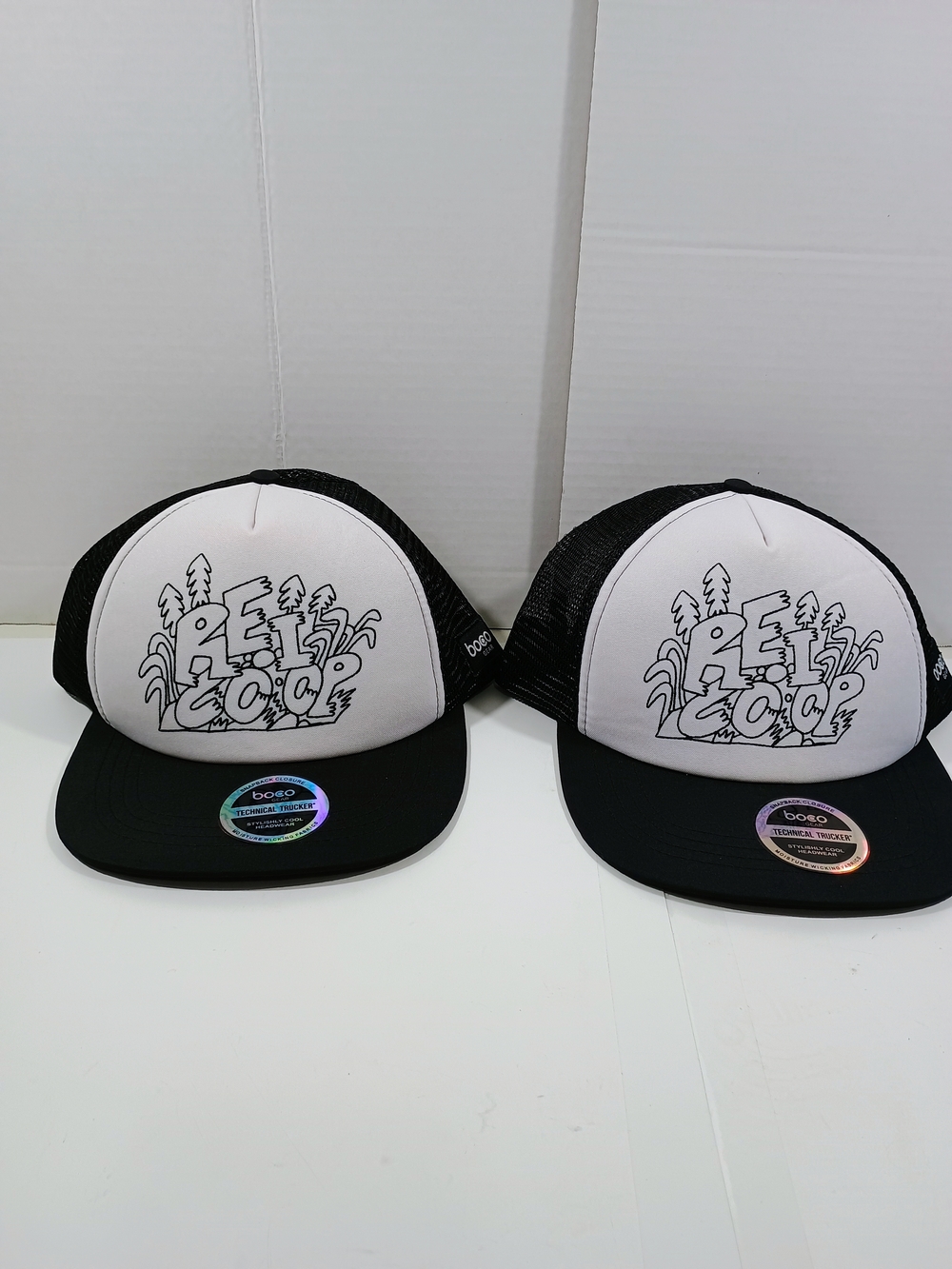 REI Co/Op Cool Graphic Trucker Hat - Black & White Set Of 2 *NEW* High Crown